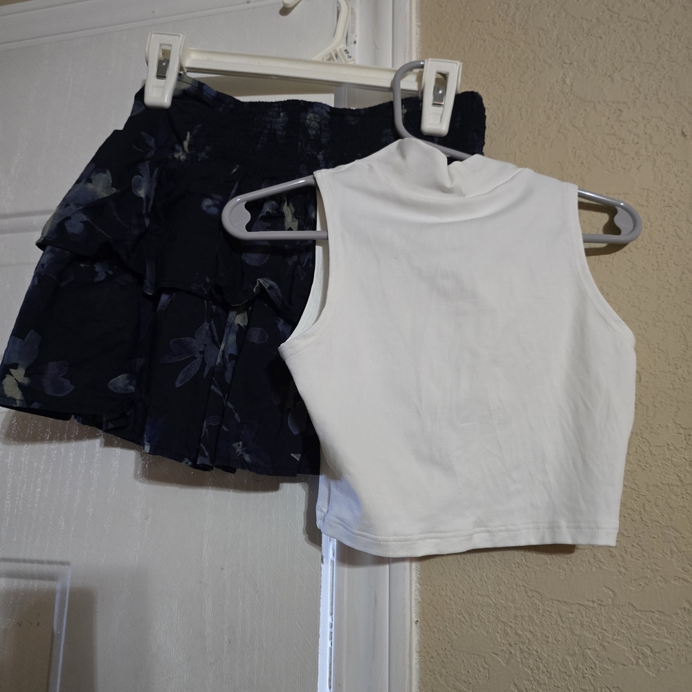 White Sleeveless Top and Floral Skirt Set